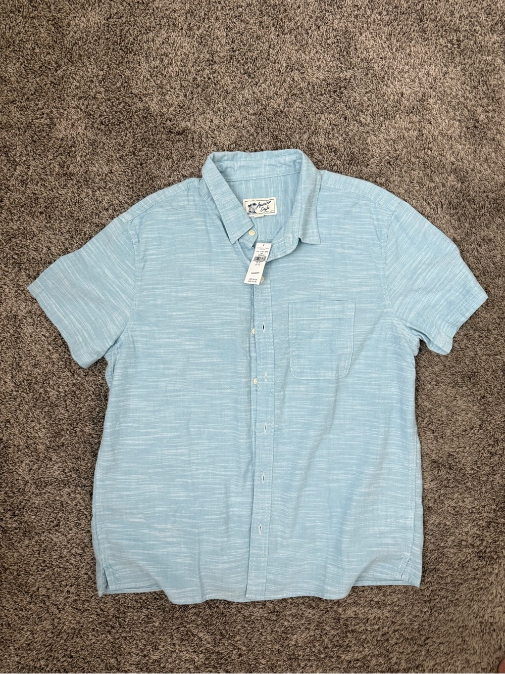 NWT American Eagle Men's Light Blue Short-Sleeve Button-Up Shirt - Casual Shirt
